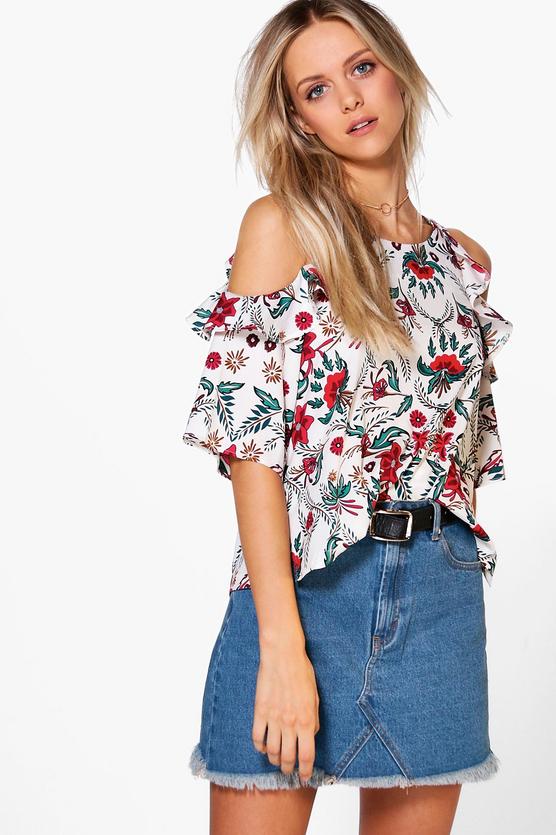 Naomi Printed Cold Shoulder Top